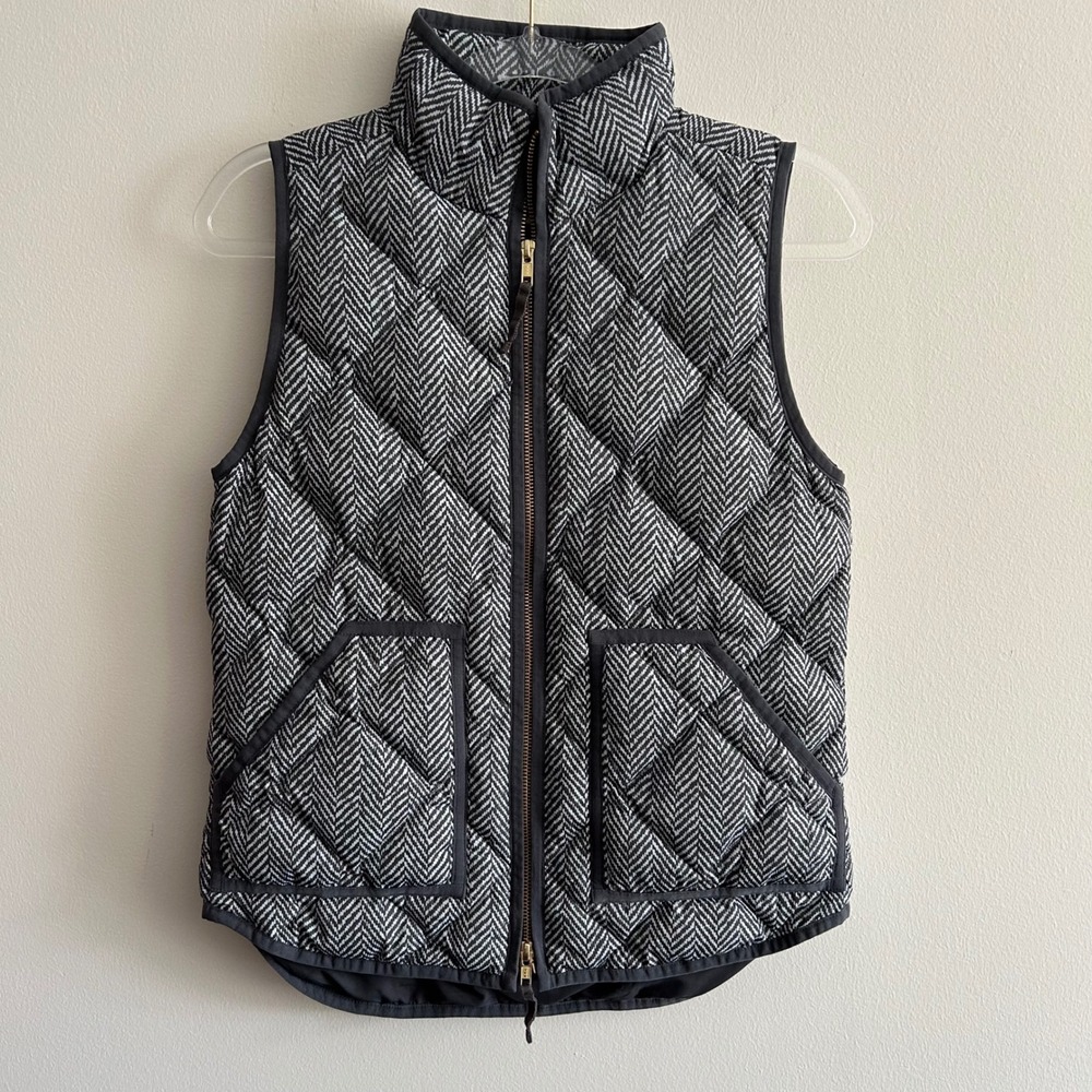 J.Crew Factory Down Puffer Vest Gray Herringbone XS Quilted Down Fill - Picture 1 of 6